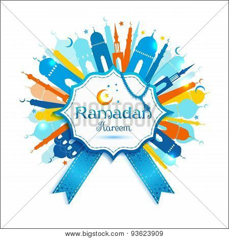 Vector Illustration Arabic Ramadan Kareem Frame, Design Celebratory Illustration With  Mosgue