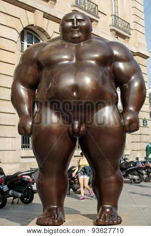 PARIS, FRANCE - SEPTEMBER 8, 2014: A mongolian statue in standing position by Shen Hong Biao located near the Pantheon