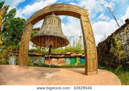 Giant bell at Tashiding monastery in Sikkim, India