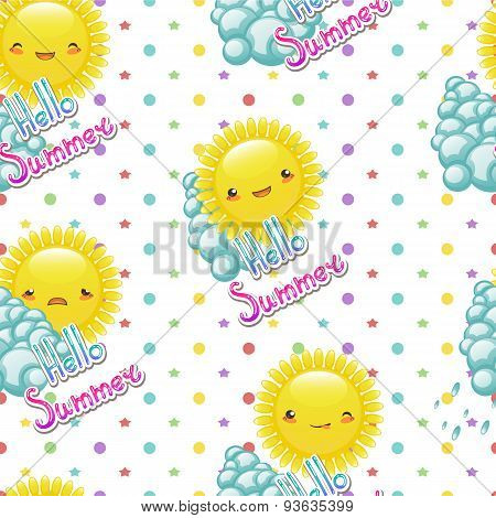 Seamless Pattern Of Funny Cartoon Drawings  The Sun With Diffe