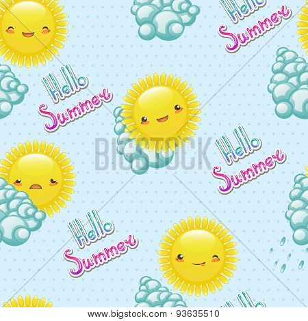 Seamless Pattern Of Funny Illustrations  The Sun With Differen