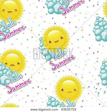 Seamless Pattern Of Funny Cartoon Drawings  The Sun With Diffe