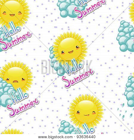 Seamless Pattern Of Funny Cartoon Drawings  The Sun With Diffe