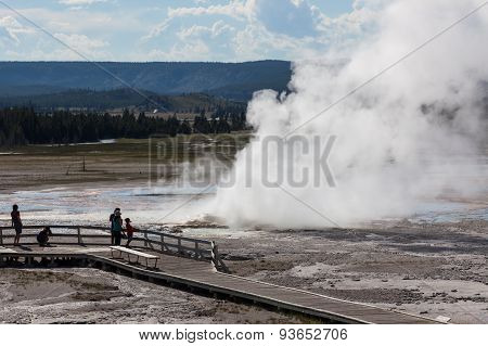 Tourists At Clepsydra Geyser