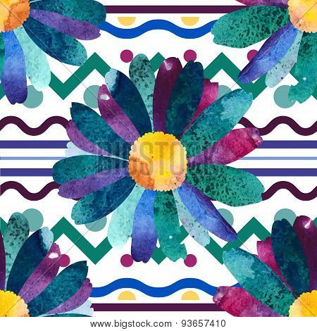 Seamless pattern with watercolor flowers.