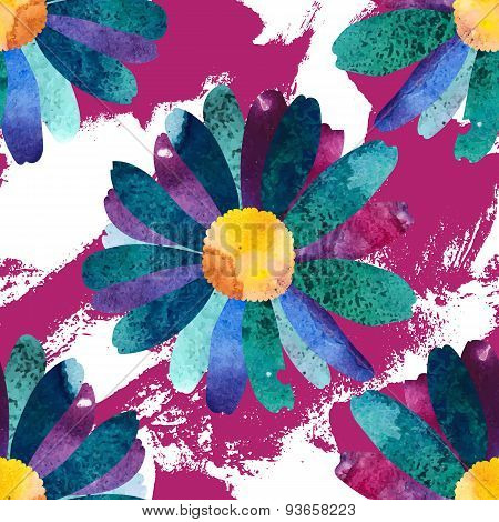 Seamless pattern with watercolor flowers.