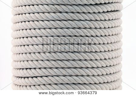 a coil or skein of white rope, close up