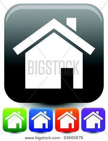 House Symbols On Rounded Squares With Highlight Effect. Icons For Suburban Building, Homepage, Real