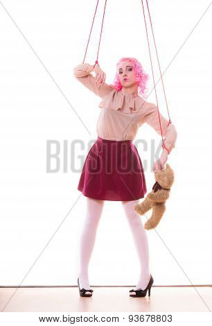 Woman Girl Stylized Like Marionette Puppet On String