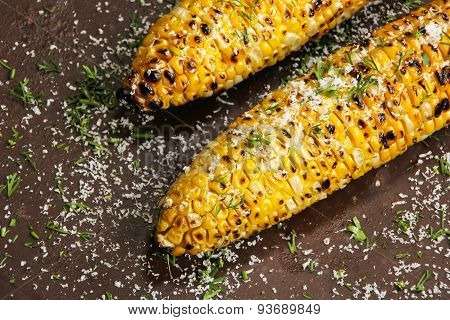 Grilled sweetcorn with butter salt and Parmesan