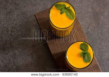 Mango smoothie Overhead View