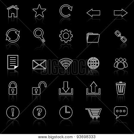 Tool Bar Line Icons With Reflect On Black