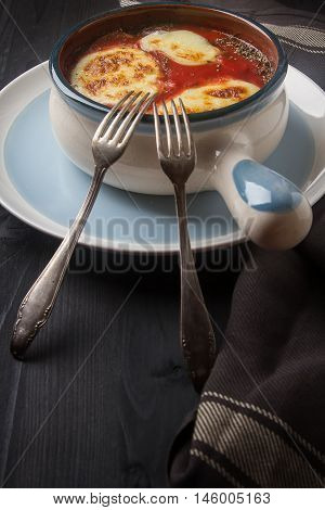 Home Parmigiana Di Melanzane With Ripe Tomato, White Mozzarella