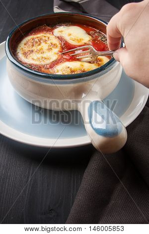 Home Parmigiana Di Melanzane With Ripe Tomato, White Mozzarella