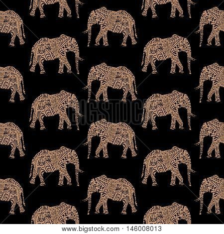 Black And Brown Pattern With Ornamental Elephants
