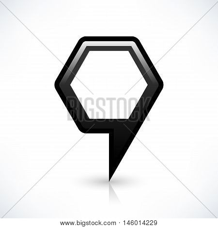 Blank map pin location sign rounded hexagon shape icon with gray shadow and gradient reflection isolated on white background in simple flat style. Web design element save in vector illustration 8 eps