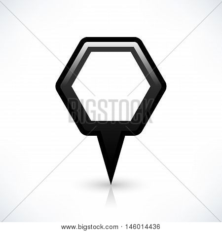 Blank map pin location sign rounded hexagon shape icon with gray shadow and gradient reflection isolated on white background in simple flat style. Web design element save in vector illustration 8 eps
