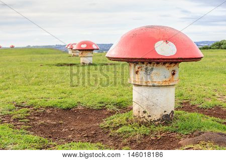 The decorated mushroom vents with blurred background Auckland New Zealand.
