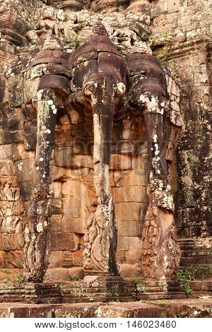 Elephant Terrace close up in Ankgor Thom in Cambodia