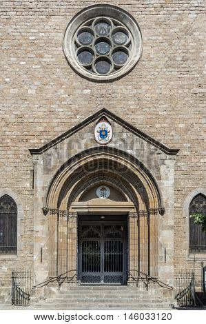 Main entrance to Parroquia de la Purissima Concepció. Barcelona Spain.