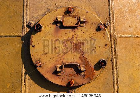 Closed metal hatchway of the abandoned missile silos