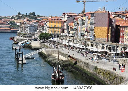 PORTO, PORTUGAL - AUG 22: Porto, on the river Douro, in Portugal, as seen on Aug 22, 2016. It is the second largest city in Portugal after Lisbon and a major urban area of the Iberian Peninsula.