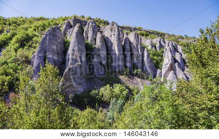 A view of Reselski kukli rcks phenomenom, near vilage Reselets, some 100km from Sofia, Bulgaria.