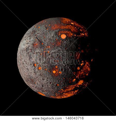 Alien Hot Planet On Black Background 3D Rendering.