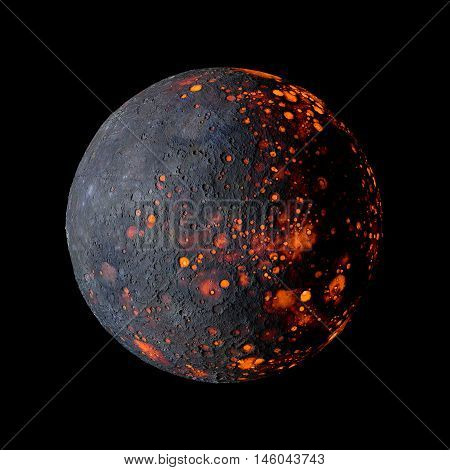 Alien Hot Planet On Black Background 3D Rendering.