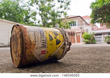 Old Radioactive material container in the city