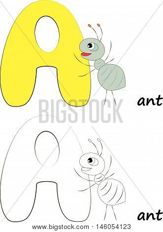 Illustration of an ant for kids, coloring book