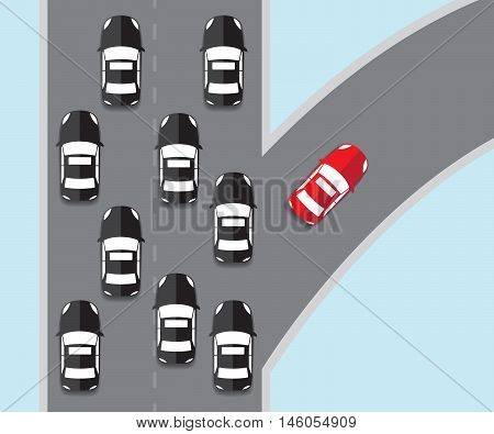 think different concept red car going to different direction vector illustration