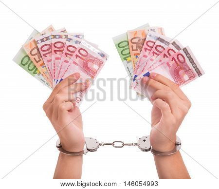 Prisoner with handcuffs and money in his hands