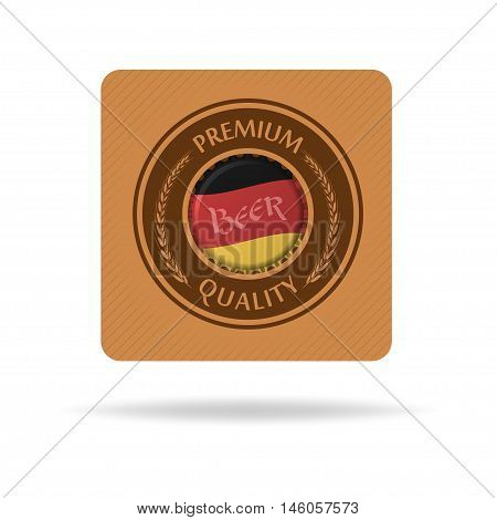Vector square beer mat or bierdeckel with bottle cap and flag of Germany. Isolated on white.