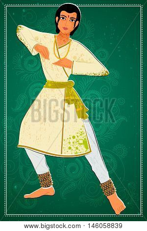 Vector design of man performing Kathak classical dance of Northern India