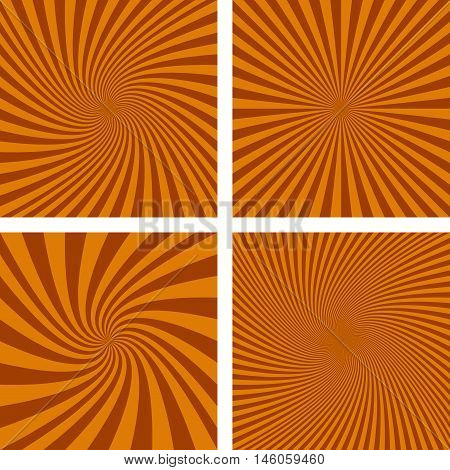 Brown vector spiral ray design background set.