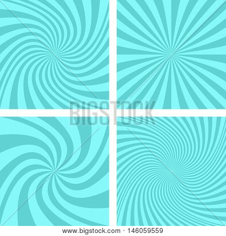 Cyan color vector spiral background design set