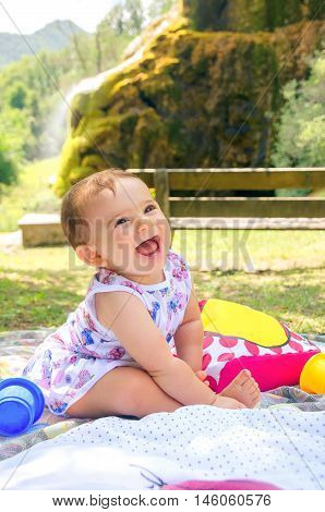 baby smile picnic playful weekend nature with family