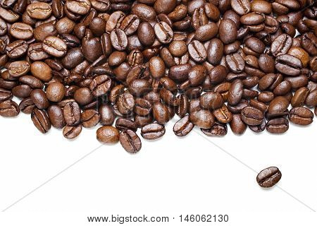 coffee beans isolated on white, one bean separate, copy space
