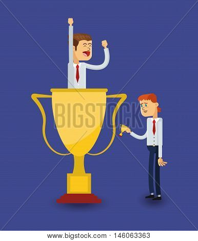 flat design businessman holding trophy and jealousy  icon vector illustration