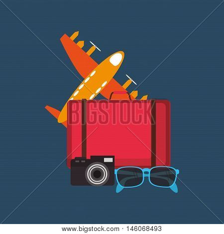 ariplane with suitcase sunglasses and camera travel related icons image vector illustration