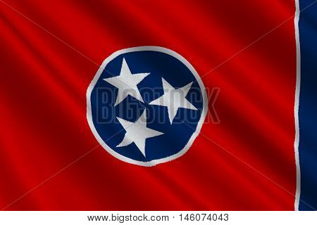 Flag of Tennessee is a state of United States. 3D illustration