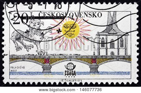 CZECHOSLOVAKIA - CIRCA 1978: a stamp printed in Czechoslovakia shows Palacky Bridge Prague circa 1978