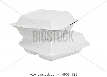 Two cardboard boxes and disposable white foam with a white background