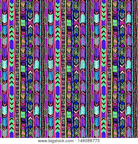 Aztec Tribal Ornament Doodles Pattern Neon Colors