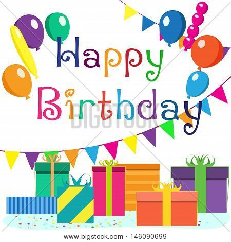 Colorful Happy Birthday greeting card. Vector illustration.