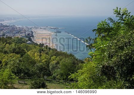 Gabicce Mare (RN) Italy - August 29 2016: Overview of the beach in Gabicce Mare in summer