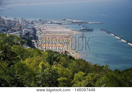 Gabicce Mare (RN) Italy - August 29 2016: Overview of the beach in Gabicce Mare in summer