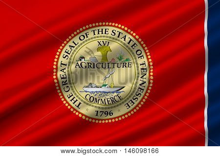 Flag of Tennessee is a state of United States. 3D illustration