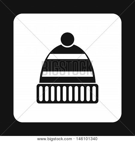 Knitted hat icon in simple style on a white background vector illustration